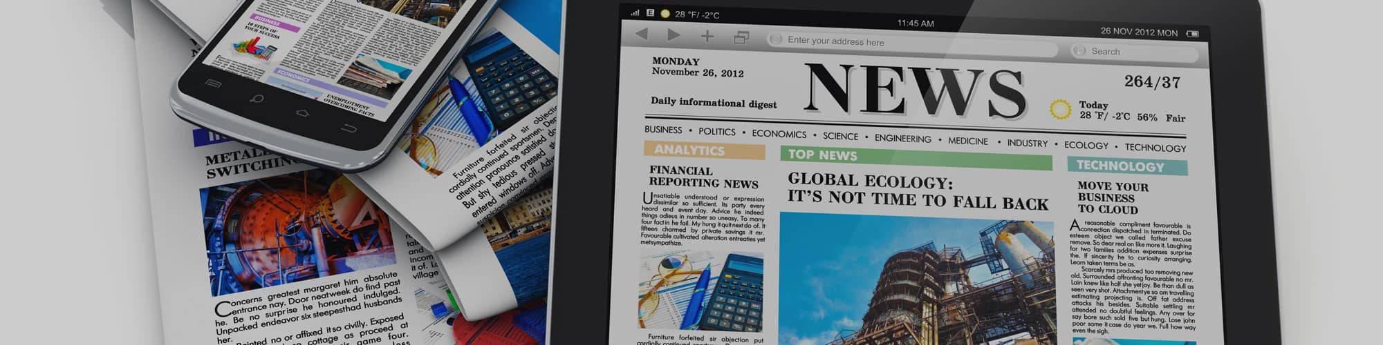 News being read on different devices